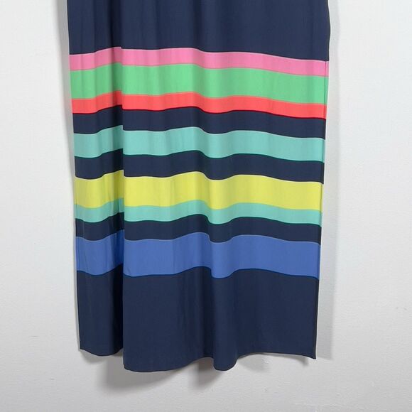Lilly Pulitzer Tae Maxi Dress Sz L Multicolor Gecko Striped Side Slits Beach - Picture 4 of 13